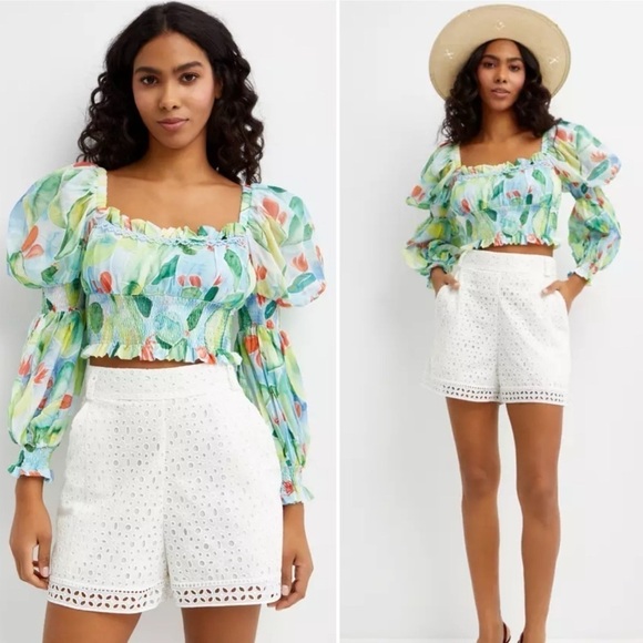 Charo Ruiz Ibiza Brisa Top NWT XS Long Sleeve Cropped Puff sleeve New Green Blue - Picture 4 of 15